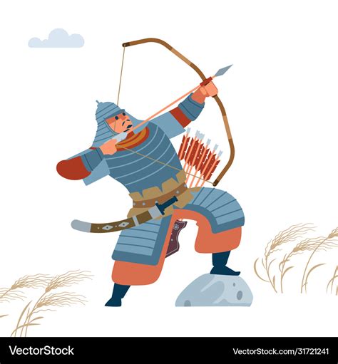 Mongol warrior archer with arrow and bow isolated Vector Image