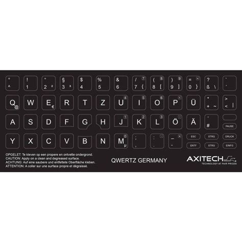 Axitech Notebook Keyboard Stickers Qwertz Germany Black - Axitech