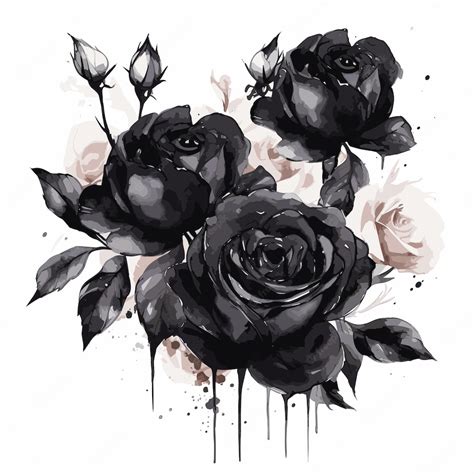 Premium Vector | Black flowers on white watercolor style