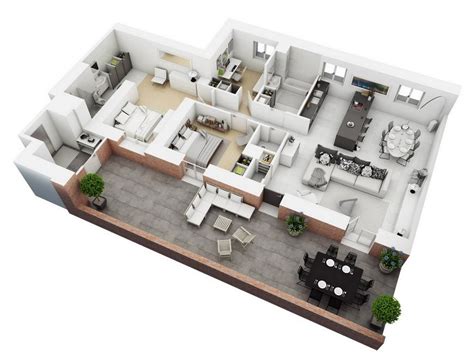 รวม 25 แบบแปลน 3 มิติ สำหรับบ้านขนาด 3 ห้องนอน | House floor plans, Apartment floor plans, Floor ...
