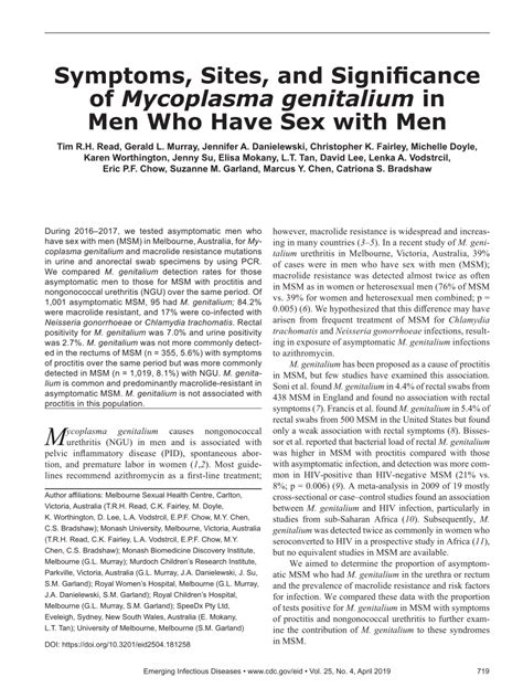 (PDF) Symptoms, Sites, and Significance of Mycoplasma genitalium in Men Who Have Sex with Men