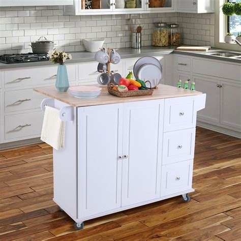 Buy MAISON ARTS Storage Kitchen Island with Drop Leaf Rolling Kitchen Cart on Wheels with 2 ...