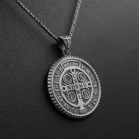 Saint Benedict Medallion Two-sided Religious Pendant Catholic Necklace Sterling Silver Jewelry ...