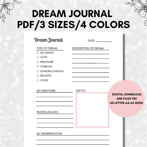 Dream Journal Printable, Dream Journal PDF, Dream Tracker, Dream Diary, Planner Insert, Dream ...