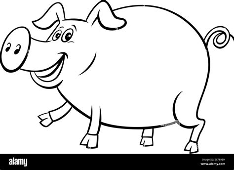 Black and White Cartoon Illustration of Happy Pig Comic Farm Animal Character Coloring Book Page ...