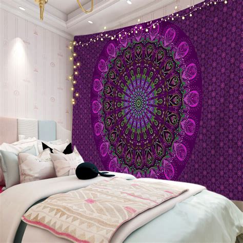Background Room Wall Art Carpet Purple Mandala Printing Hanging Tapestry Blanket | eBay