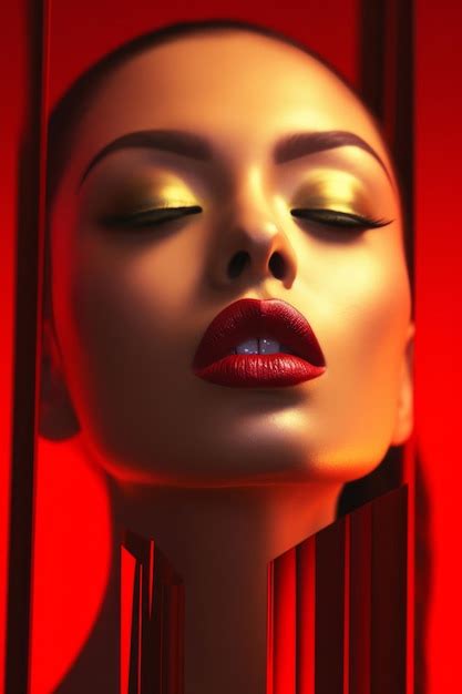 Premium AI Image | A woman with red lipstick and yellow eyes