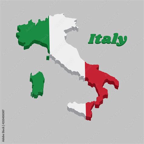 3D Map outline country shaped like a boot and flag of Italy, It is A ...