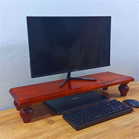 Red Wooden Monitor Riser Stand Wood Computer Desk Organizer With Dual ...