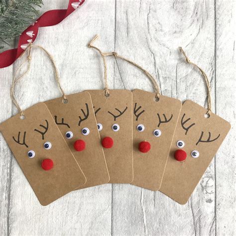 5 Handmade Christmas Gift Tags Reindeer Tag Present Tag Xmas Tag Gift ...