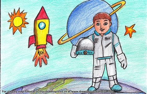 DrawingTutorials101.com — Astronaut in Space Scene in 2020 | Art drawings for kids, Children ...