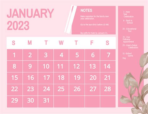 Free Printable January 2023 Calendar Template - Edit Online & Download ...