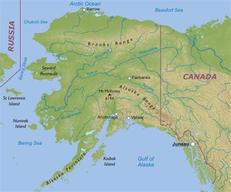 Physical map of Alaska