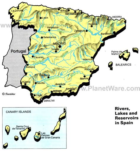 Map of Rivers Lakes and Resevoirs in Spain | PlanetWare