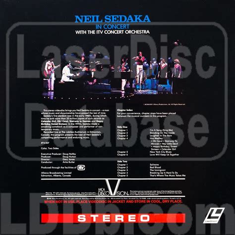 LaserDisc Database - Neil Sedaka: In Concert [74-007] on LD LaserDisc