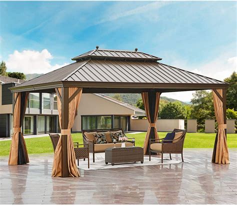 EROMMY 10' X 13' Hardtop Gazebo Galvanized Steel Outdoor Gazebo Canopy Double Vented Roof ...