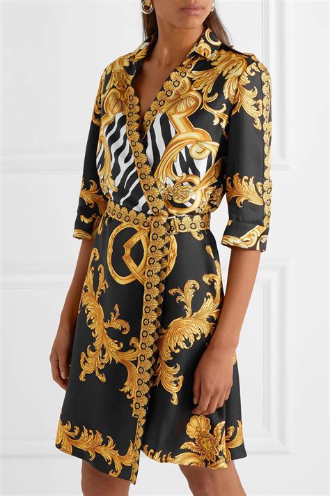 Versace Wrap-effect Printed Silk-twill Mini Dress in Gold (Metallic) - Lyst