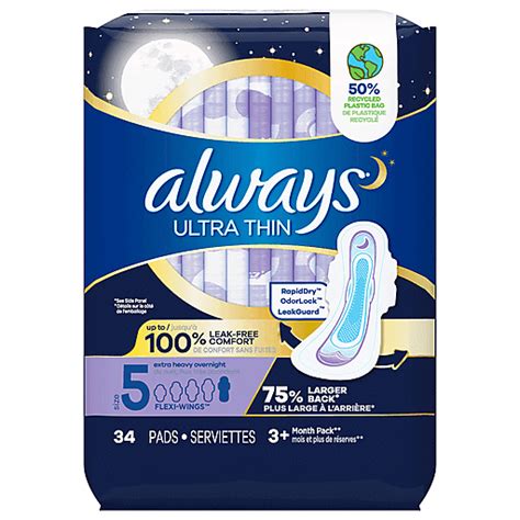 Always Pads, Ultra Thin, Flexi Wings, Extra Heavy Overnight 34 Ea | Shop | Wright's Food Center