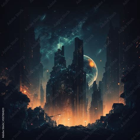 Cyberpunk Style Night City Concept Art illustration Stock Illustration ...