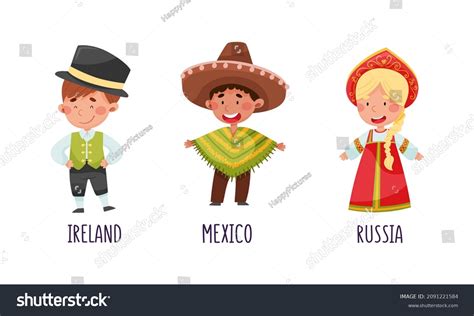 Cute Kids National Costumes Different Countries Stock Vector (Royalty ...