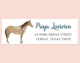 Horse Return Address Labels Watercolor Horse Return Address | Etsy