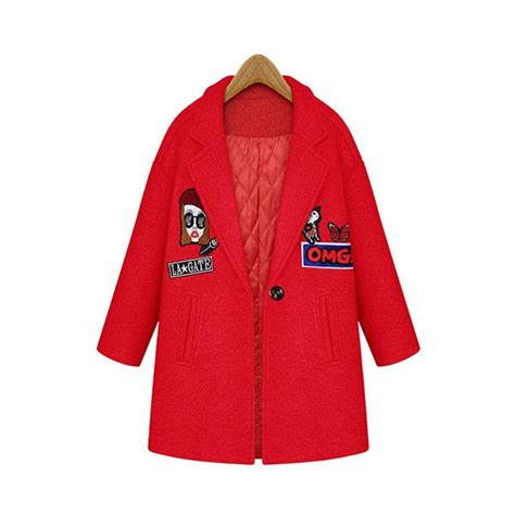 Red Lapel Cartoon Single Button Pocket Floral Print Loose Coat 15CT00378-1 | Red coat, Coats for ...