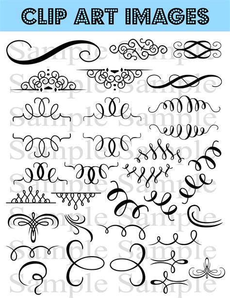 34 Flourish Wedding Clipart Swirl Flourishes Clip Art Wedding Digital Clip Art Flourish Clip Art ...