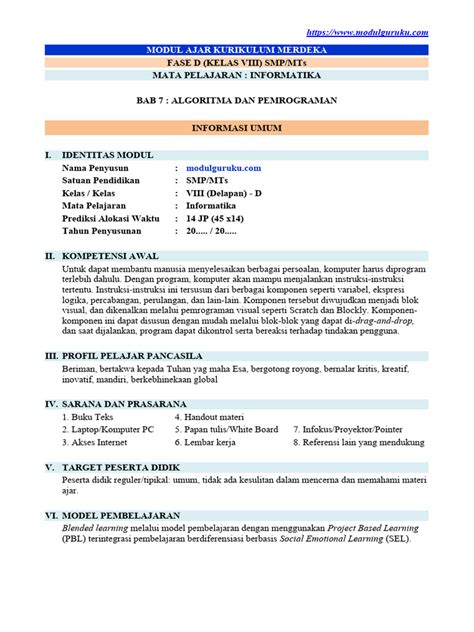 Modul Ajar Informatika Kelas 8 SMP Fase D | PDF