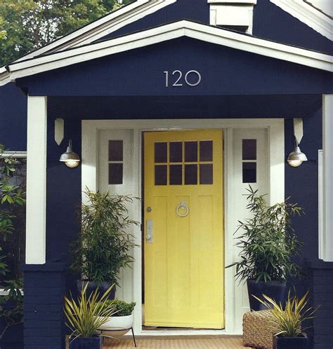 Yellow Front Door Blue House White Trim #blue #door #front