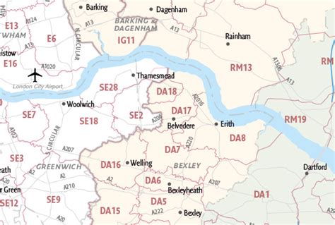 Map of Greater London postcode districts plus boroughs and major roads ...