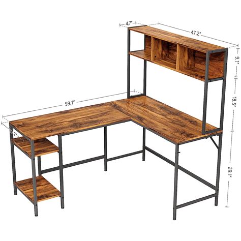 L-Shaped Desk with Hutch, 60" Corner Computer Desk, Home Office Gaming Table with Storage ...