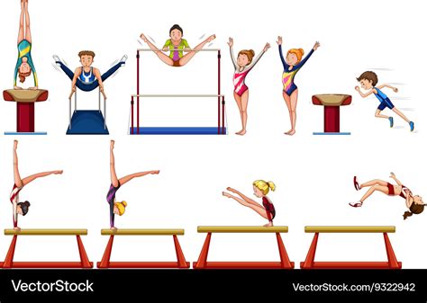 Different types of gymnastics with equipments Vector Image