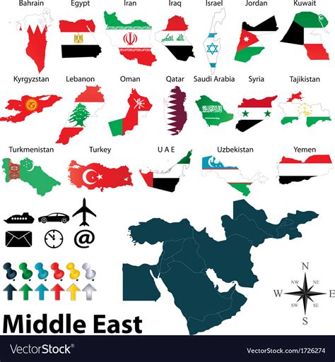 Maps with flags of Middle East Royalty Free Vector Image