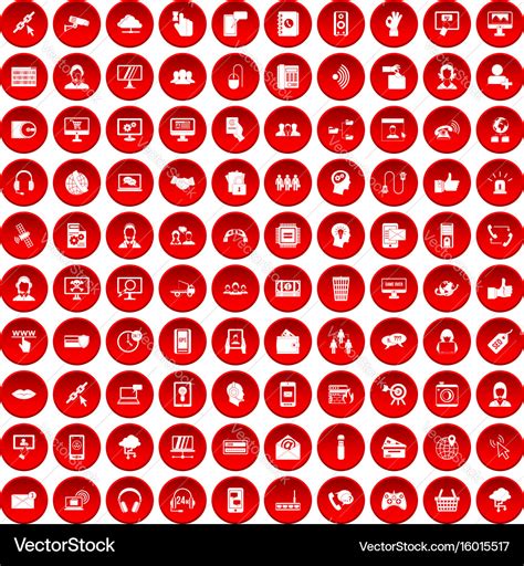 100 contact us icons set red Royalty Free Vector Image