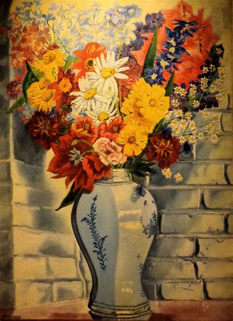 ‘Vaas met bloemen tegen muur’ door Charley Toorop uit 1953. Tachisme, Dutch Painters, Graphic ...