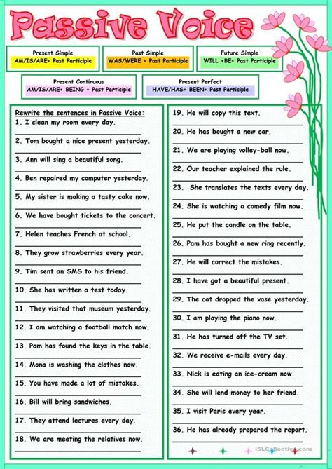 Passive Voice | English grammar exercises, English grammar worksheets, Active and passive voice