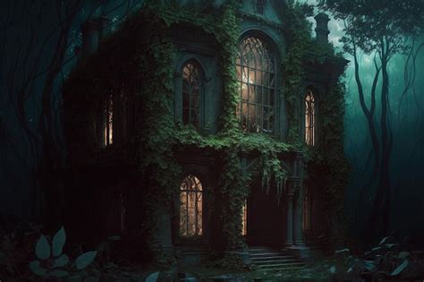 Premium AI Image | A haunted house in the forest with the words'haunted ...