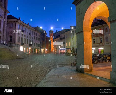 Switzerland Bellinzona city Piazza Collegiata square old town Canton of ...