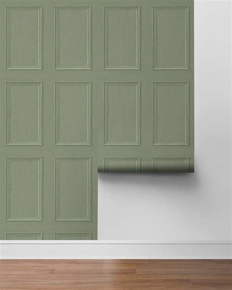 Shop Faux Wood Panel Peel & Stick Wallpaper in Fresh Rosemary | Burke Decor