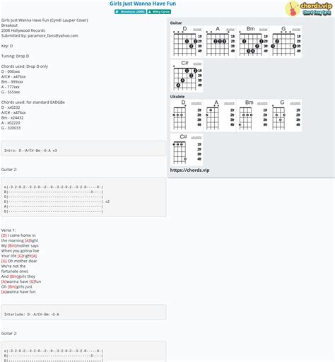 Chord: Girls Just Wanna Have Fun - tab, song lyric, sheet, guitar, ukulele | chords.vip