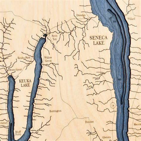 Seneca, Cayuga & Keuka Lakes 4 Level Nautical Chart Wall Art - 16”x 20” - Sea and Soul Charts