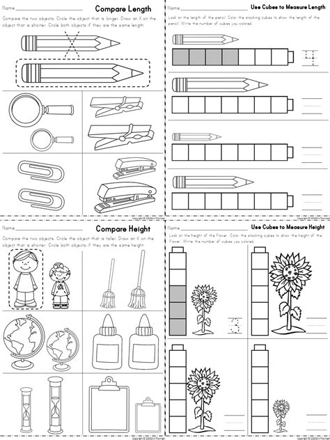 Worksheets for measuring length and height. Part of a kindergarten math … | Matemáticas para ...