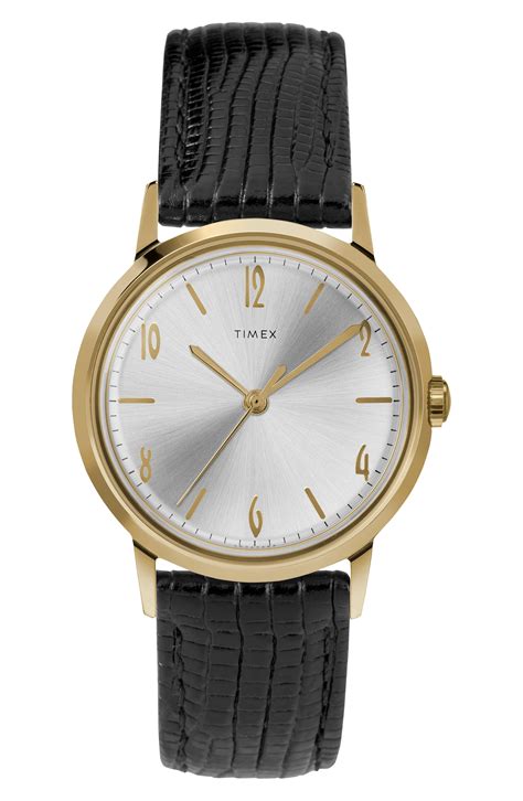 Timex® Marlin Leather Strap Watch, 34mm | Nordstrom