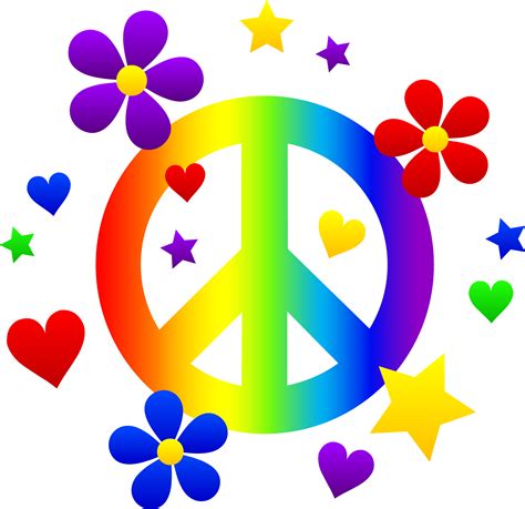 Peace Sign With Flowers Hearts and Stars - Free Clip Art