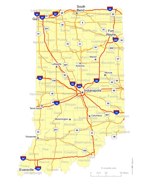 Map of Indiana Cities - Indiana Interstates, Highways Road Map - CCCarto.com