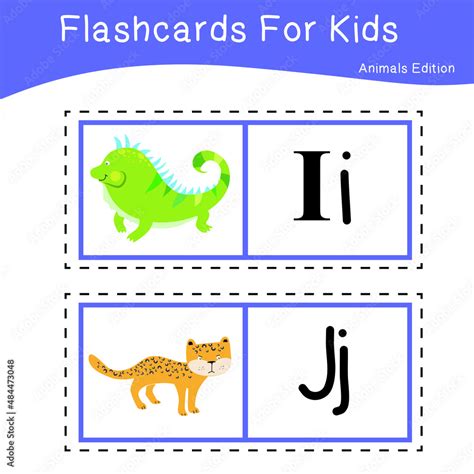 Vector set of flashcards for kids with cute animal themes. Alphabet for kid education. Learn ...