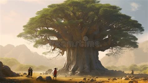 Digital Art of Fantasy Landscape with Giant Tree and Figure by the ...