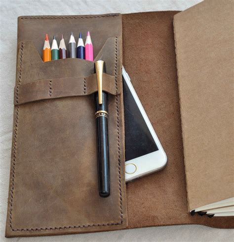 Refillable leather journal with Pens holder and Pencil case | Etsy