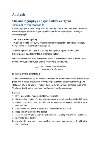 OCR A-Level Chemistry Analysis Revision Notes | Teaching Resources