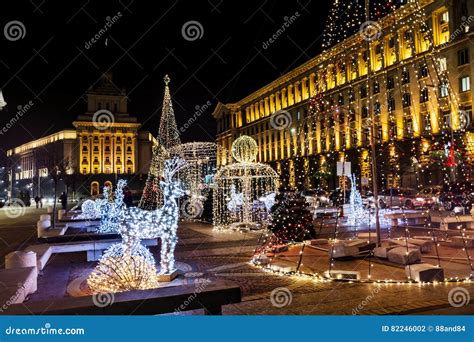 Christmas Tree in Sofia,Bulgaria Stock Photo - Image of evening ...